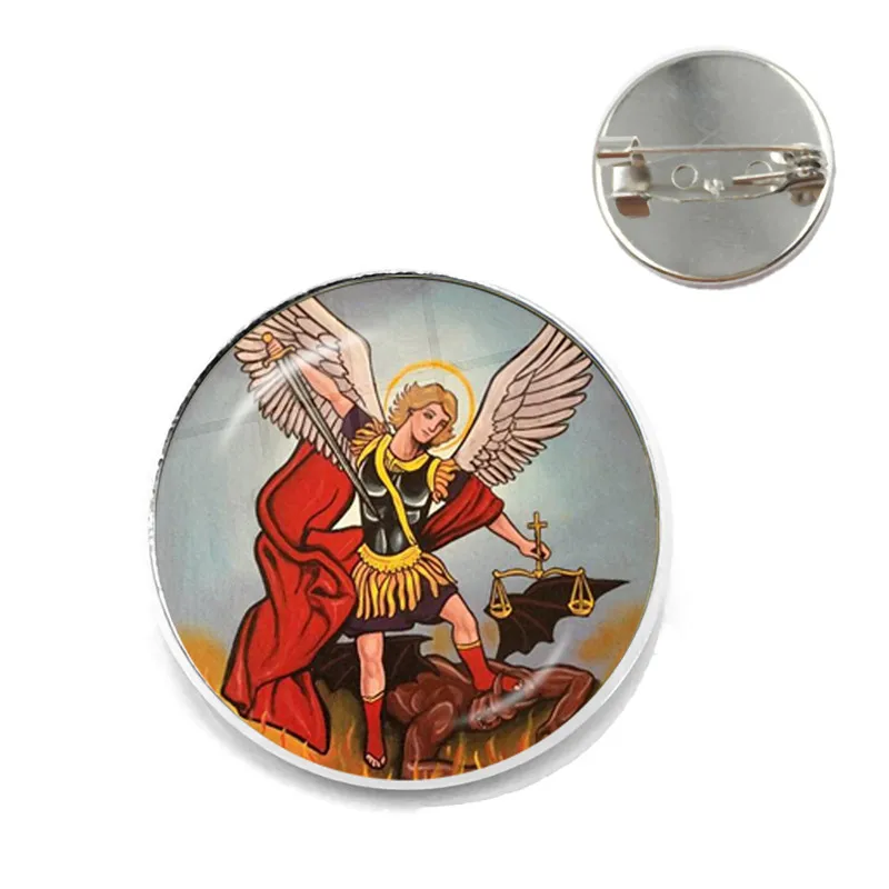 1 шт. 25 мм Стеклянная брошь из кабошона Archangel St.Michael Protect Me Saint Shield защита Charm русский