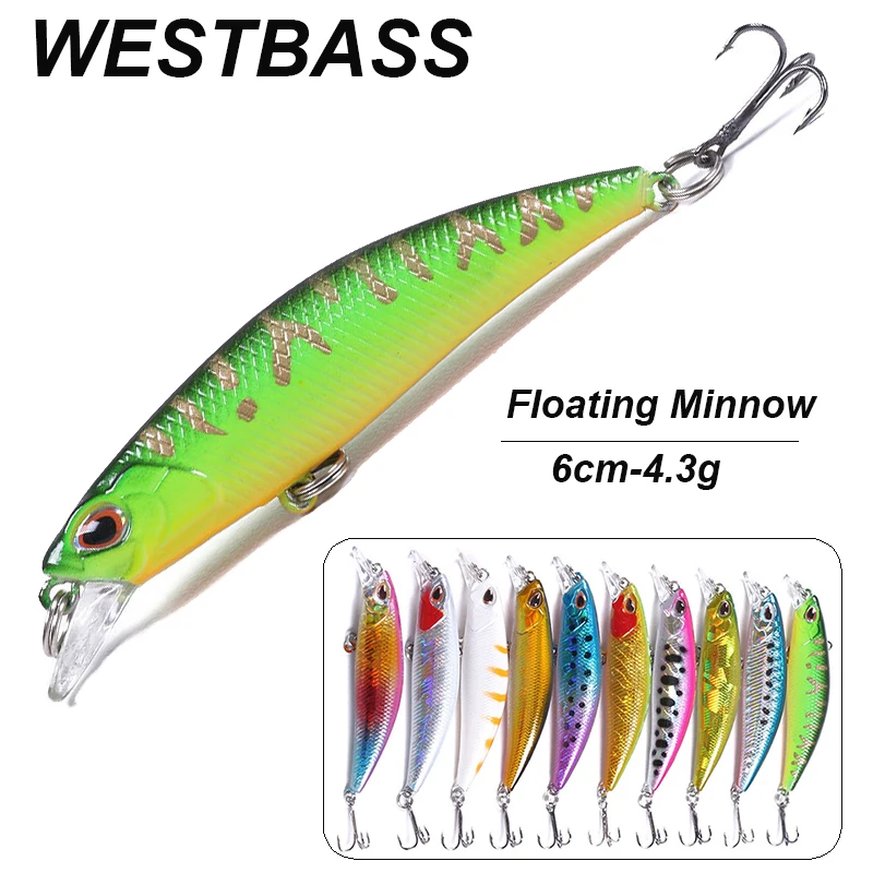 

WESTBASS 1PX Floating Minnow Bait 60mm-4.3g Micro Fishing Lure Shore Casting Hard Wobbler Noisy Swimbait Topwater Pesca Isca