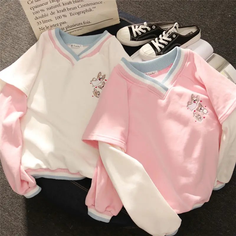 Женский свитшот с вышивкой в стиле Харадзюку осенне-зимний топ Корейском милый