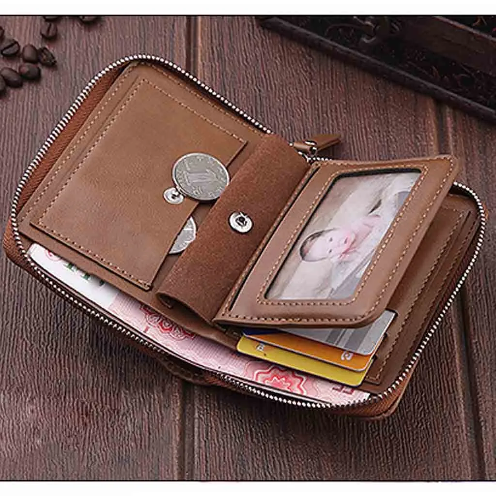 Короткий кошелек на молнии для мужчин многофункциональный плотный бумажник