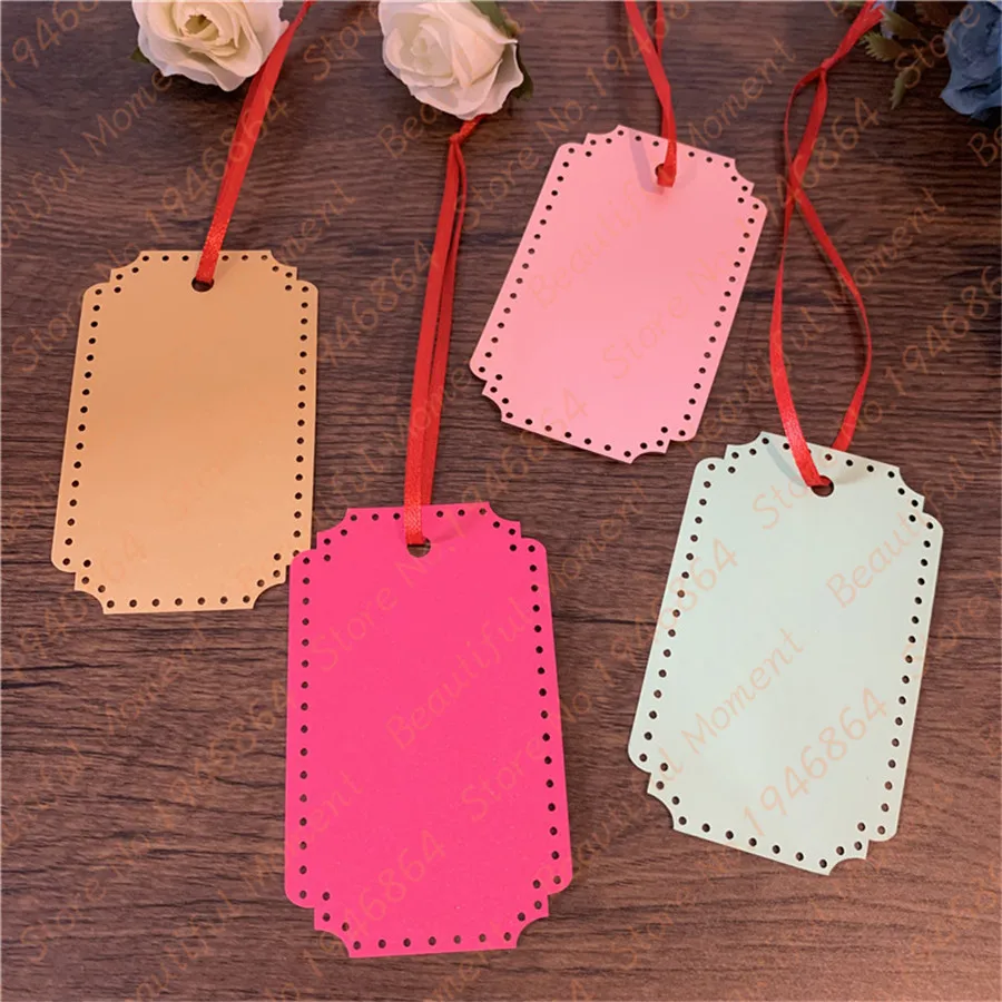 

50pcs Cutout Pearl Paper Gift Hang Tags Message Birthday Wedding Party Favor Red Wine Bottle Label Price Card Craft With Ribbon