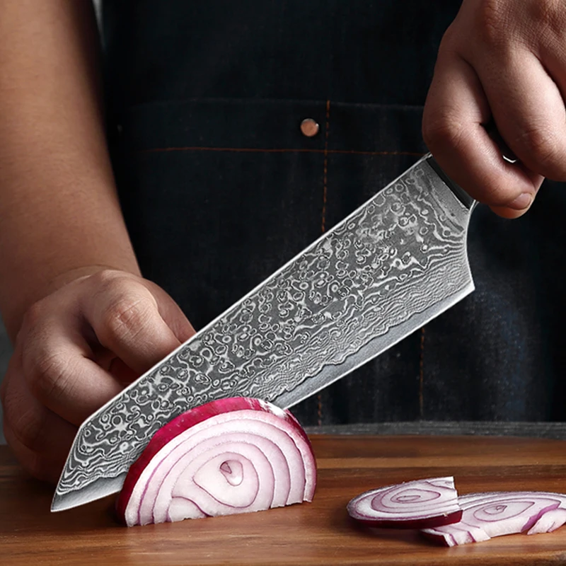

Damascus Kitchen Chef Knife Professional VG 10 Japanese Steel Core Material Durable Ergonomic Ebony Handle Comfortable Feel