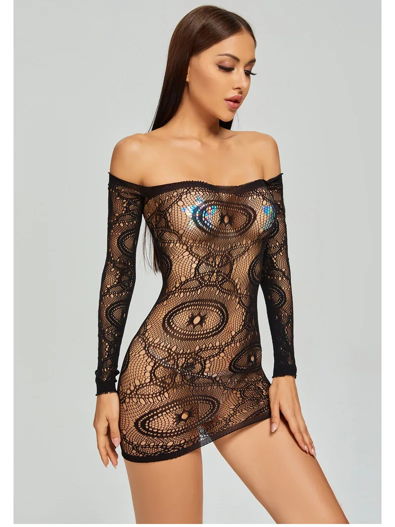 

European American Popular Sexy Suspenders Temptation Hollow Out Perspective Fishing Net Underwear Hip Skirt Uniform 500630