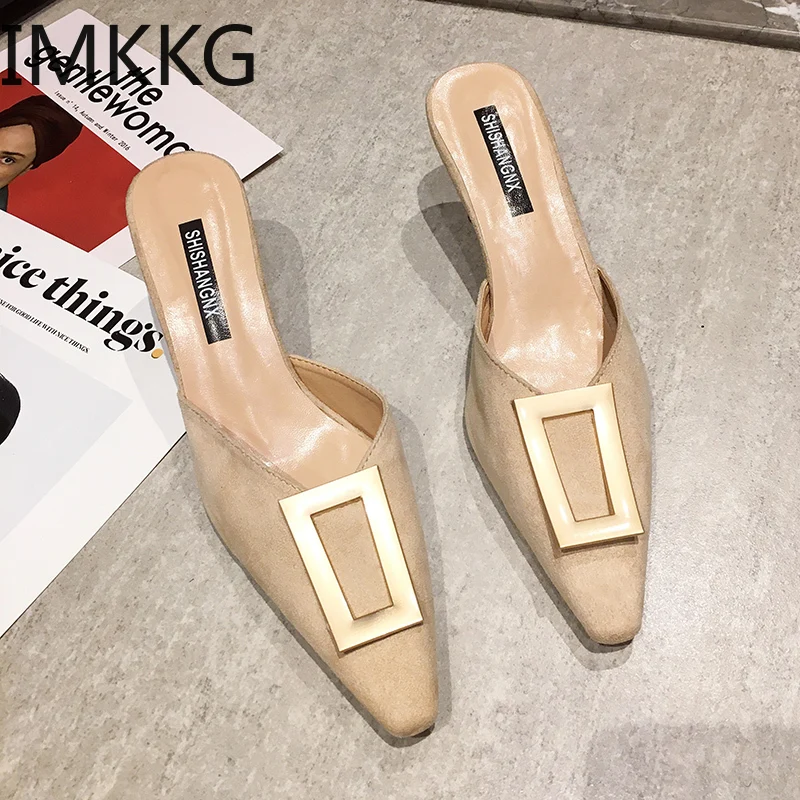 Летние женские туфли без задника Женские босоножки с острым носком на высоком