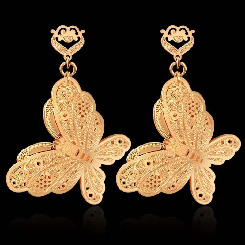 Женские длинные серьги с ушками бабочками модные золотые бабочки 14 K новинка