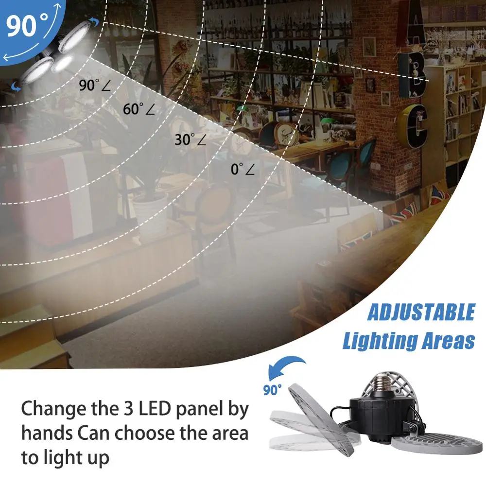 60W LED Garage Lights Deformable Ceiling Light 6000LM E26 super bright Basement Factory Workshop |