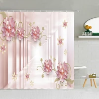 chinese style luxury diamond flower shower curtain waterproof polyester fabric bath curtains high quality with hooks 3d printing
