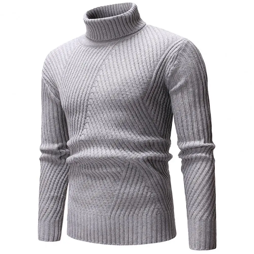 

50%HOTRibbed Long Sleeve Simple Knitted Sweater Turtleneck Solid Color Men Knitwear for Autumn Winter