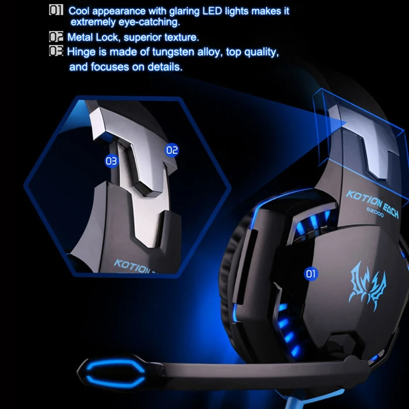 Игровые наушники KOTION EACH Casque светодиодный Ной подсветкой с микрофоном для
