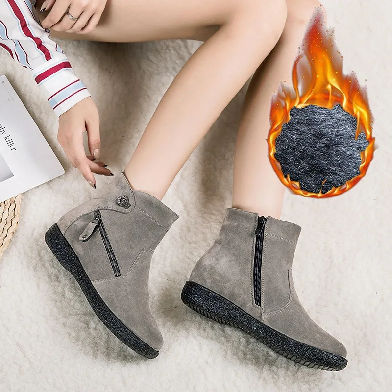 

Women's Fashion Winter Shoes Sewing Suede Warm Ankle Boots Female Side Zipper Shoes Casual Comfortable Walking Boots Size 35-43