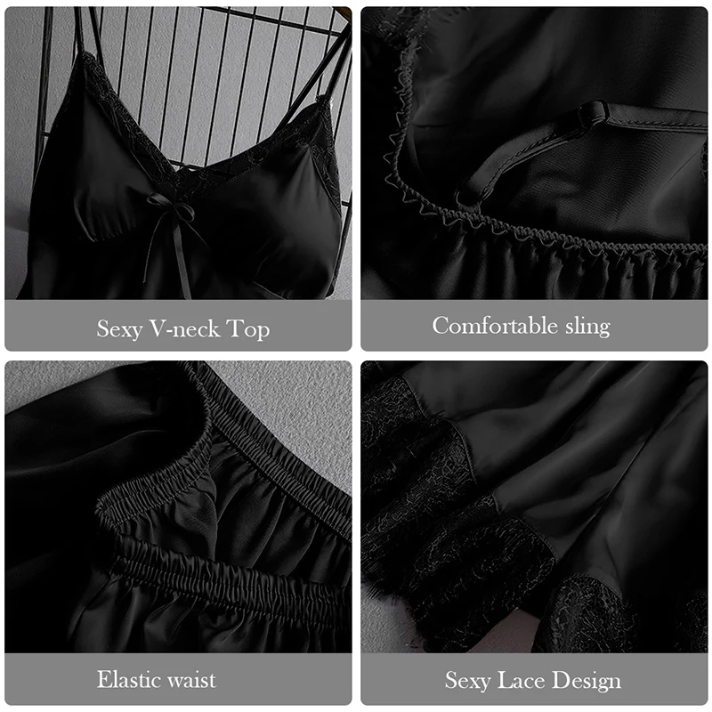 Женский сексуальный кружевной с бантом пижамный комплект однотонная одежда для