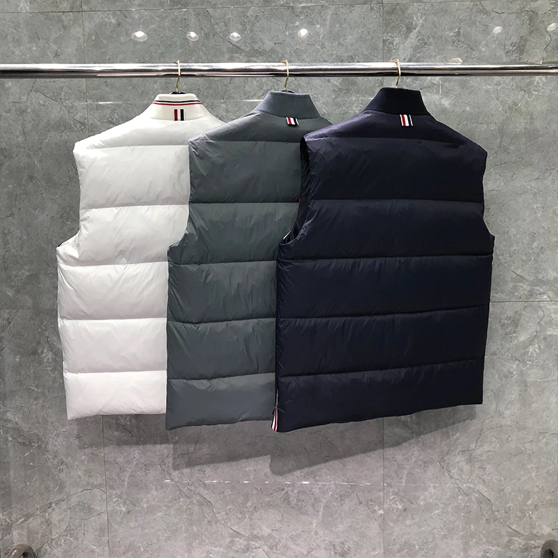 TB THOM Vest Winter Men's Jackets Fashion Brand Down Jacket Vest Matte Nylon Contrast RWB Stripe  Wholesale TB Thermal Vest
