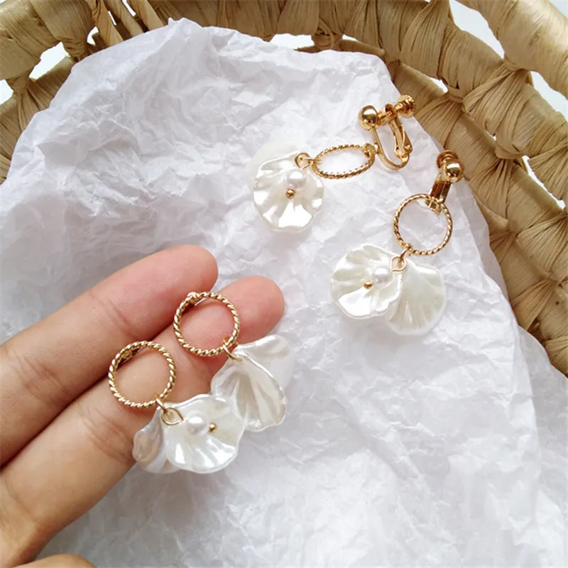 Модные металлические круглые лепестки жемчужные серьги длинные милые