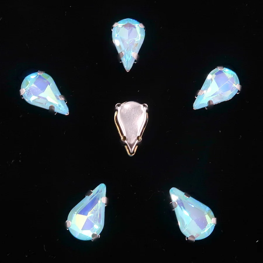 A28 Aquamarine AB Стеклянные хрустальные серебряные коготки 3*6 мм 6*10 мм 8*13 мм форма капли воды груша необычные цвета смешанные пришивные стразы бусины ручной работы diy - Цвет: A28 Aquamarine AB