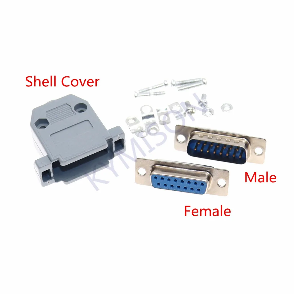 10PCS RS232 DB15 15 Pin Female Male 2-Row Solder Type D-SUB Connector Plug with Plastic Assembly Shell Cover image 2