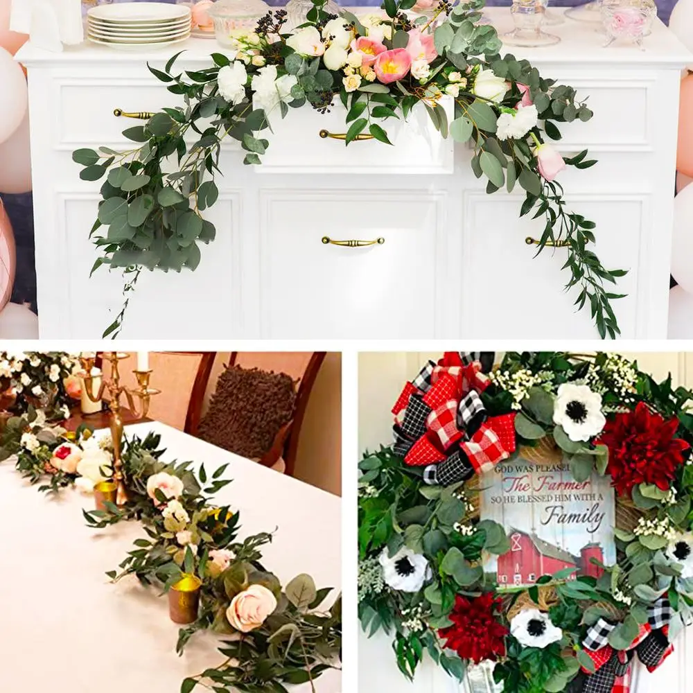 2M Artificial Green Eucalyptus Garland Leaves Vine Fake Vines Rattan Plants Ivy Wreath Garden Wall Decor For Wedding Party |