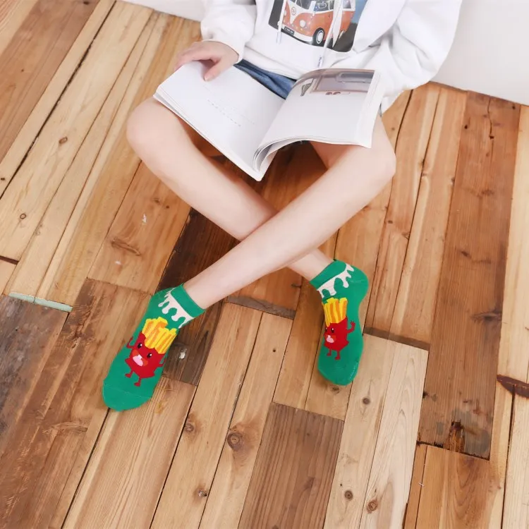 Женские носки счастливые милые гамбургеры фри пончик Кокс забавные кавайные