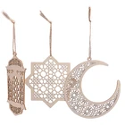 ИД мухарак лампа Звезда Луна полый деревянный мусульманский подвесной Декор табличка знак Исламская мусульманская вечерние НКА Раман кареем украшение