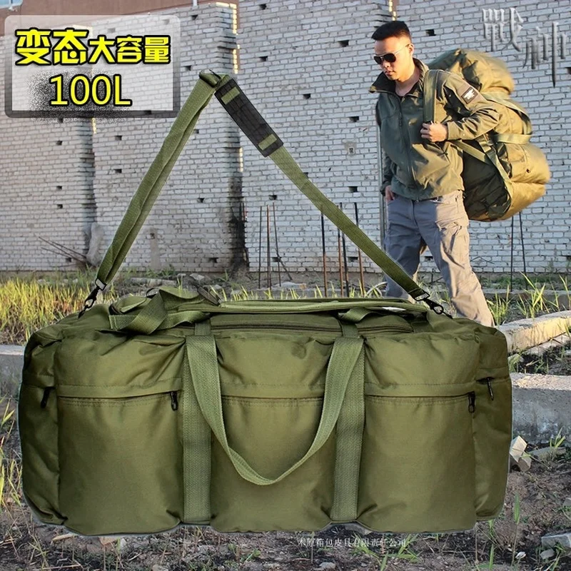 100L Multifunctional Super Army Fan Waterproof 158 Checked Backpack Portable Travel Bag Male Mountaineering Outdoor Bag