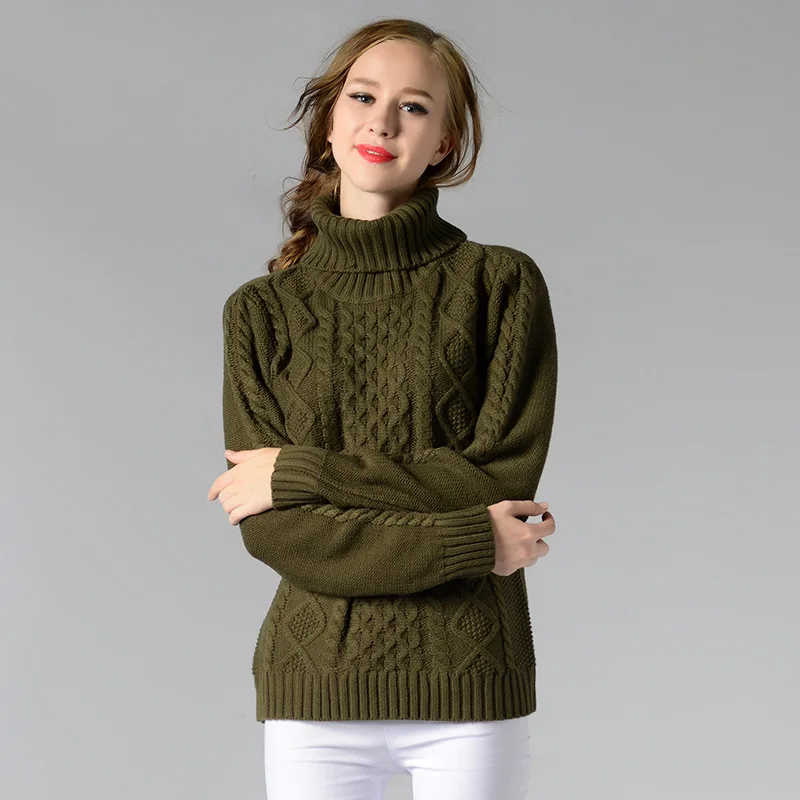 

Thicken Turtleneck Sweater Women Brief Twist Hemp Flowers Cable Knitted Winter Pullover Female Soft Warm High Neck Female Cloth