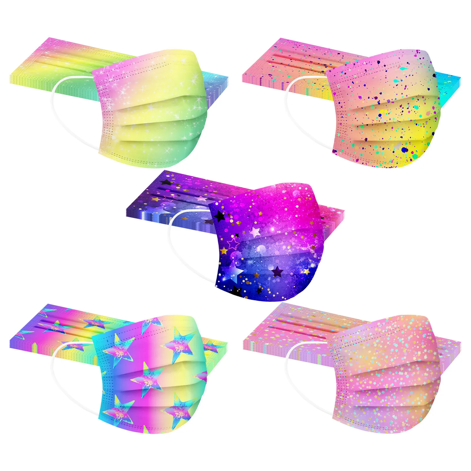 Маска одноразовая детская трехслойная с радужным принтом 50 шт