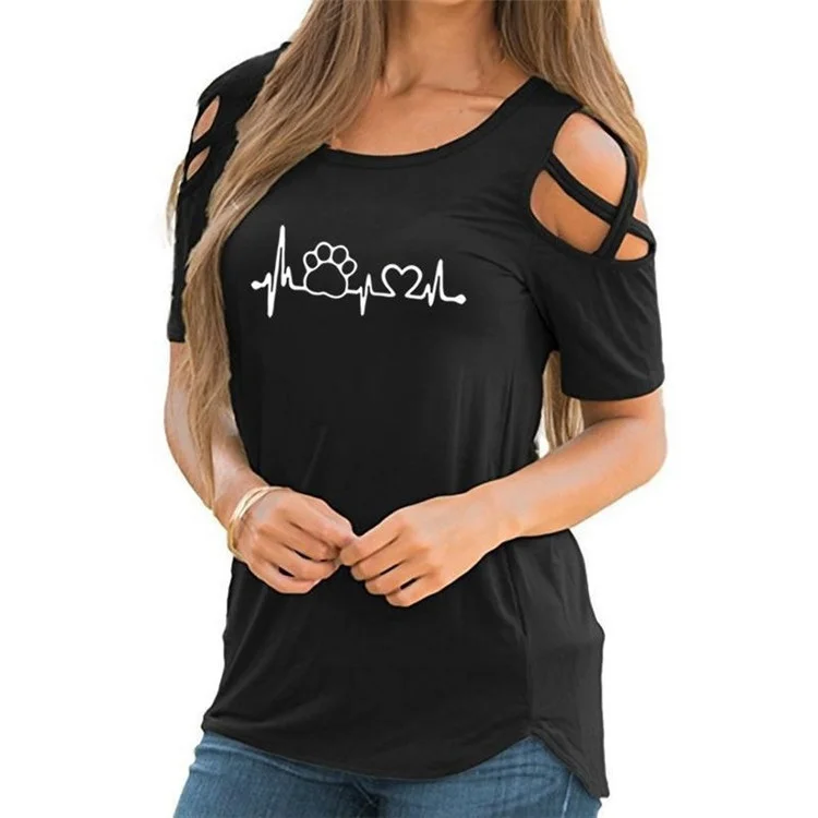 

2021New Design Harajuku Lovely Heart Women Tshirt Women Causal T-Shirt Bear Paw Off Shoulder Tops Clothes Drop Shipping