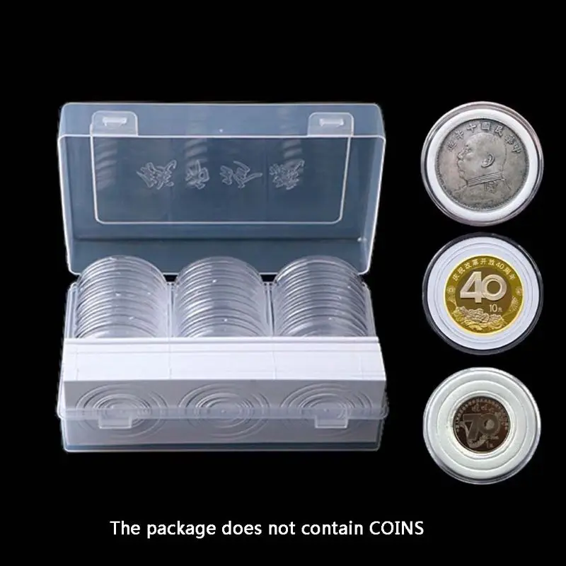30Pcs Round 46mm Direct Fit Airtight Coin Capsules Holder Display Collection Case Storage Box With 16/20/25/27/30/38mm Pad Rings | Дом и сад