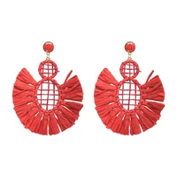 handmade raffia drop earrings bead hoop dangle earring for women boho hippie jewelry