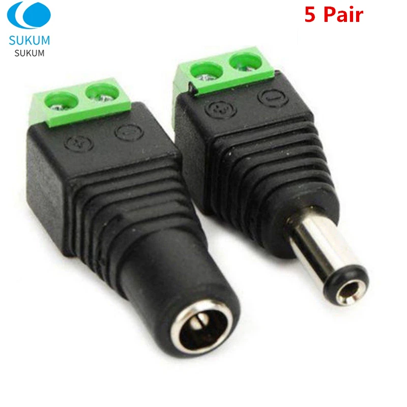 

Female Male DC Power Connector 5.5mm x 2.1mm Power Jack Adapter Plug Cable Connector For LED Strip And CCTV Cameras