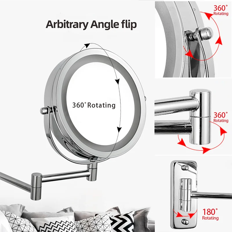 Складное зеркало для ванной со светодиодсветильник кой 7 дюймов настенное