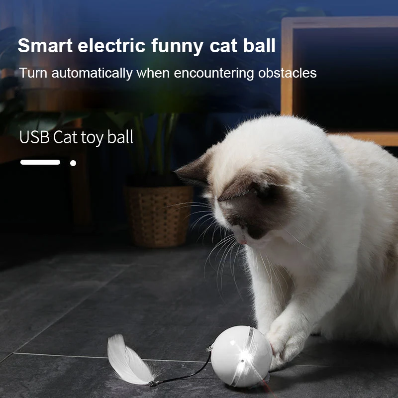 

Intelligent Electric Automatic Bite and Fall Resistant Feather Rolling Rainbow Lamp USB Charging Cat Toy Colorful Interactive