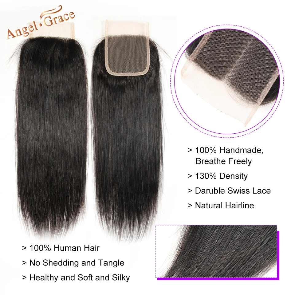 Натуральные волосы Angel Grace 3 пучка прямые натуральные Реми|bundles with closure|bundles closure