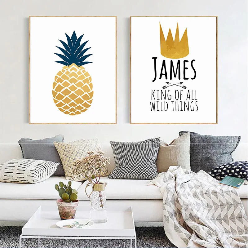 

Northern European Minimalist Style Golden Pineapple English Alphabet Decorative Painting Material HD Gallery Simple Color