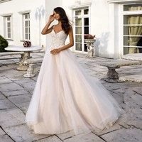 gorgerous wedding dress beading spaghetti straps appliques a line tulle bridal dresses backless long wedding gown