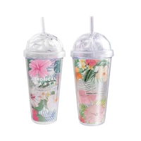 420ml 2 layer cup diamond creative water bottle with straws portable plastic coffee travel cup