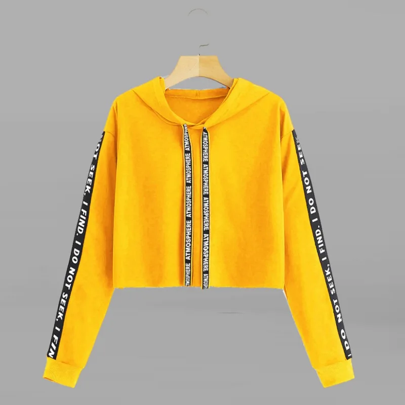 

Толстовки с капюшоном для женщин, Осенний Модный пуловер с длинным рукавом, с буквенным принтом, с кулиской по бокам