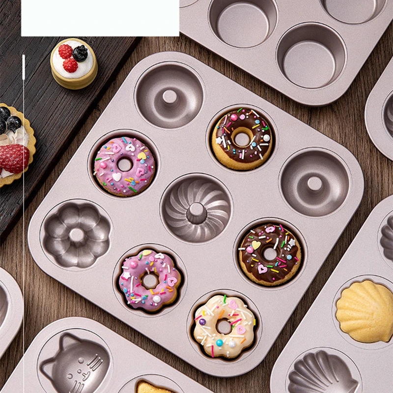 

9 Holes Donut Pan Carbon Steel Doughnut Baking Tray Kitchen Non-Stick Cake Mold Bread Bakeware Pastry Muffin Biscuit Making Tool