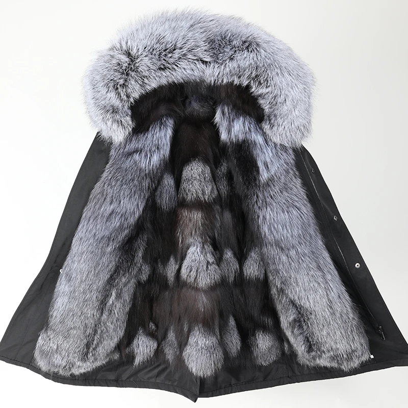 

2022 Men's 7XL Jacket New Black Real Fur Coat Big Fox Fur Collar With Fox Fur Liner Parka Winter Long Jacket