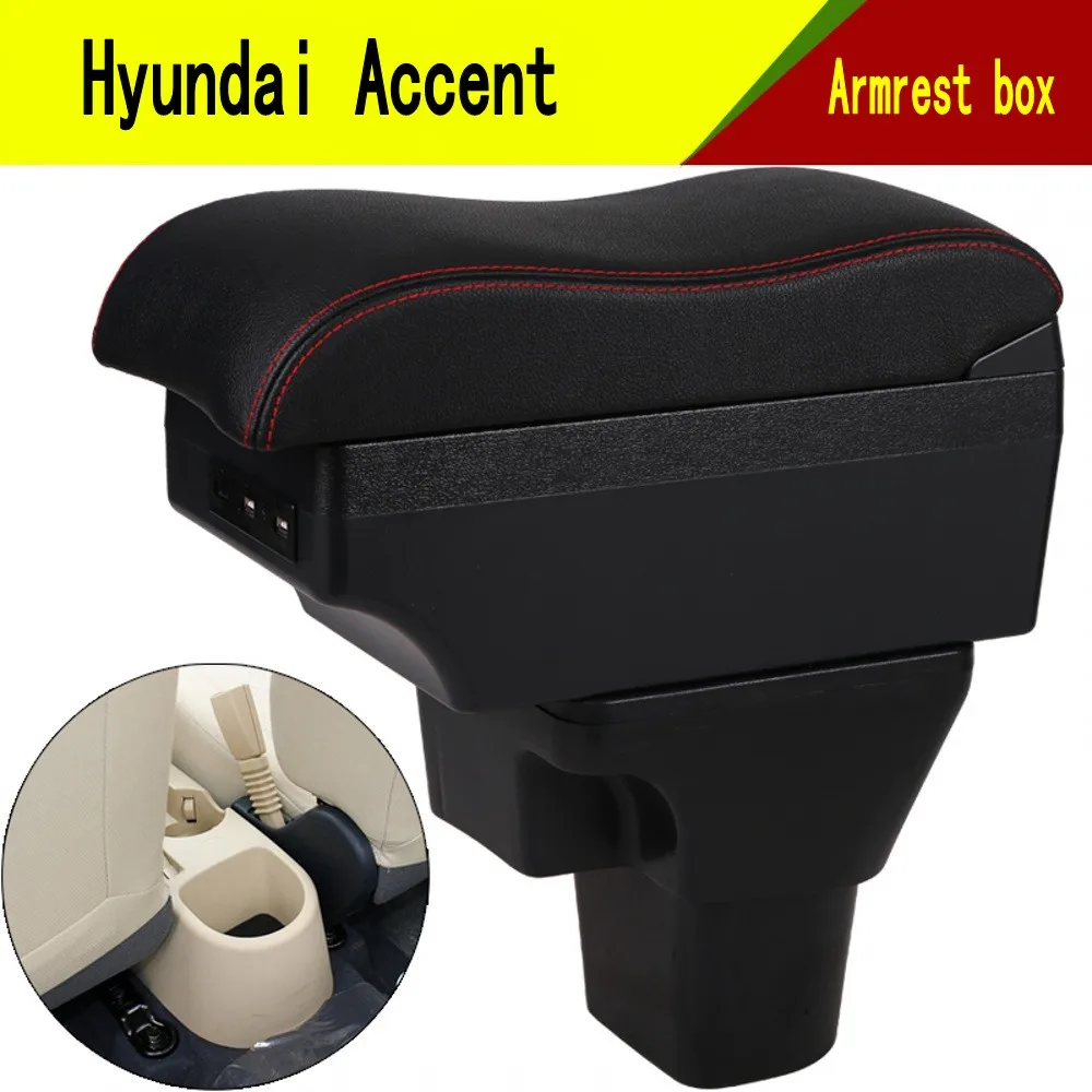 

For Hyundai Accent Armrest Box Arm Elbow Rest Center Console Storage Case Modification Accessories with Cup Holder USB Port
