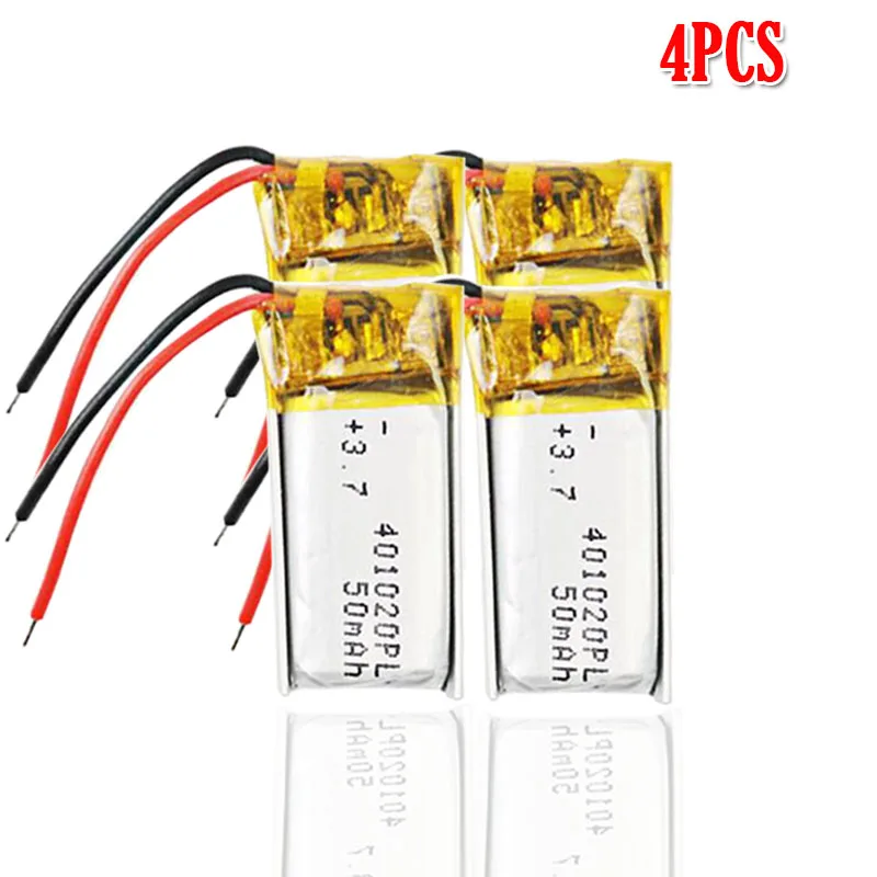 4pcs 2-4 шт 3,7 v 50mah 401020 литиевая полимерная аккумуляторная батарея для игрушечных автомобилей Bluetooth динамик Bluetooth гарнитура цифровые продукты - Цвет: 4pcs