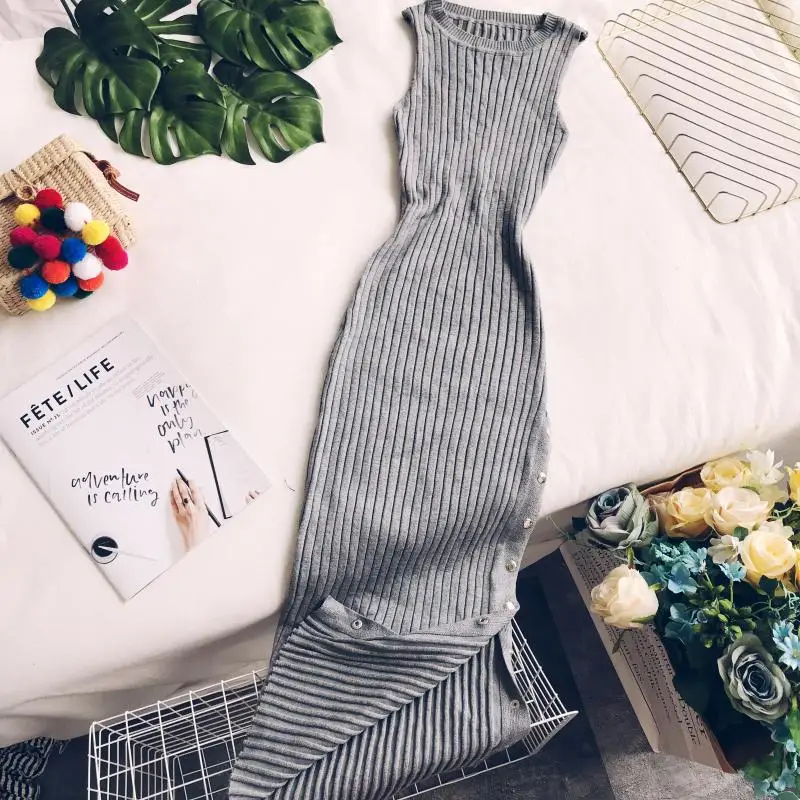 2021 вязаные женские платья без рукавов облегающие сексуальные вечерние длинные с