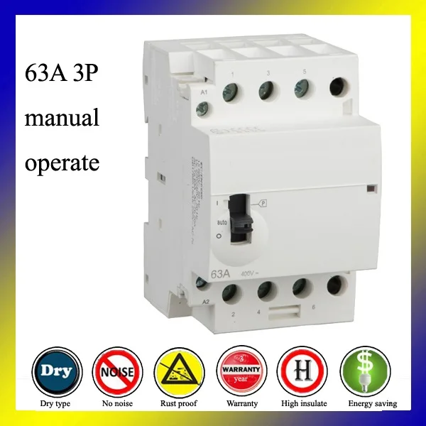 

WCT 63A 3P 3NO 220V manual operate din rail modular electronic home mini household ac contactor