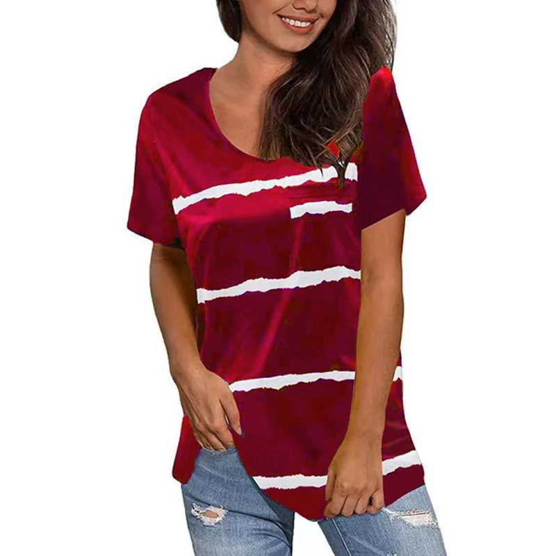 

2021 New Women's T shirt Spring Summer New Fashion Women's Striped Loose Short-sleeved T-shirt Plus Size Top