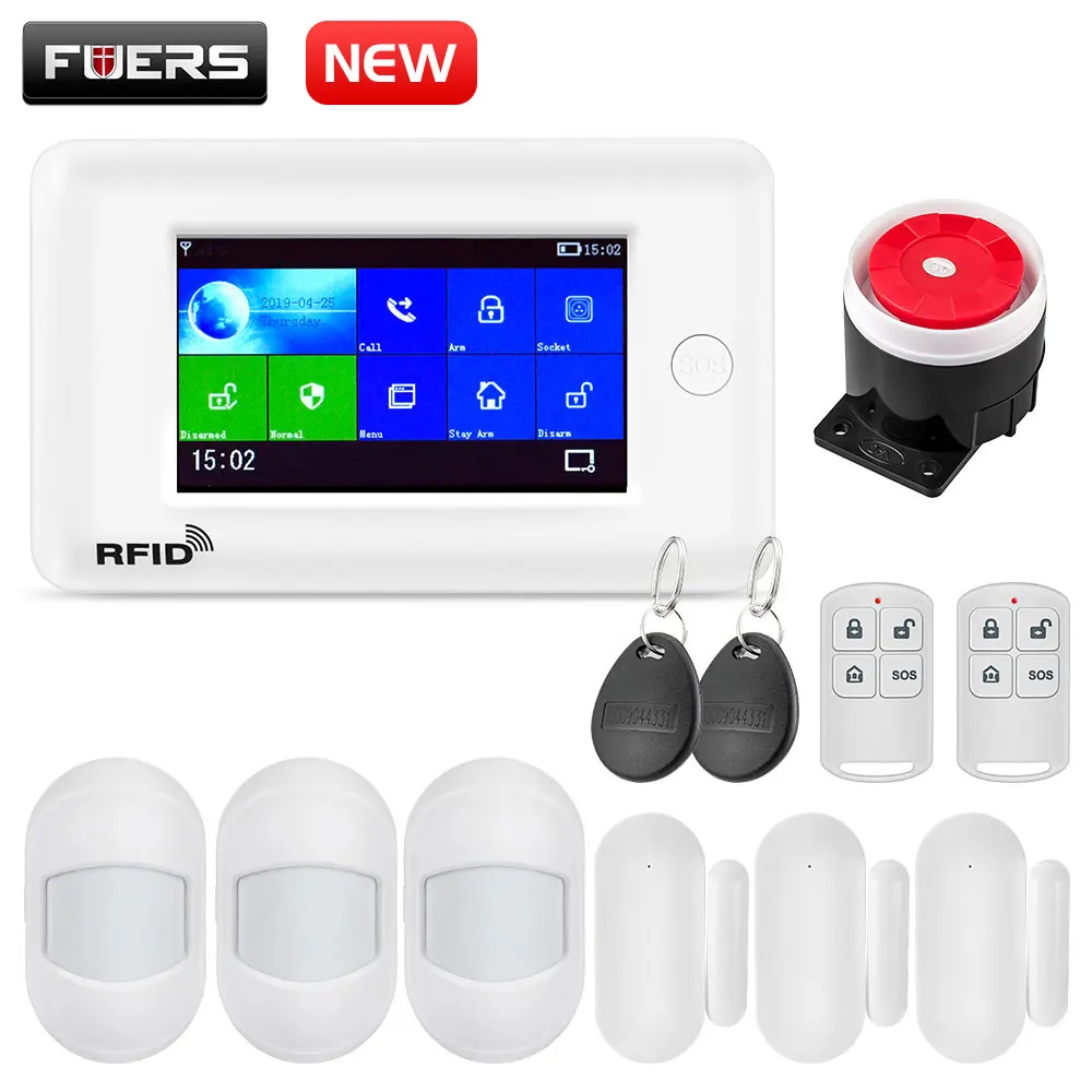 KIT3 FUERS wifi GSM домашняя система охранной сигнализации Мини PIR детектор движения GPRS 4,3 дюймов TFT цветной экран приложение RFID контроль 10 языков - Цвет: KIT3