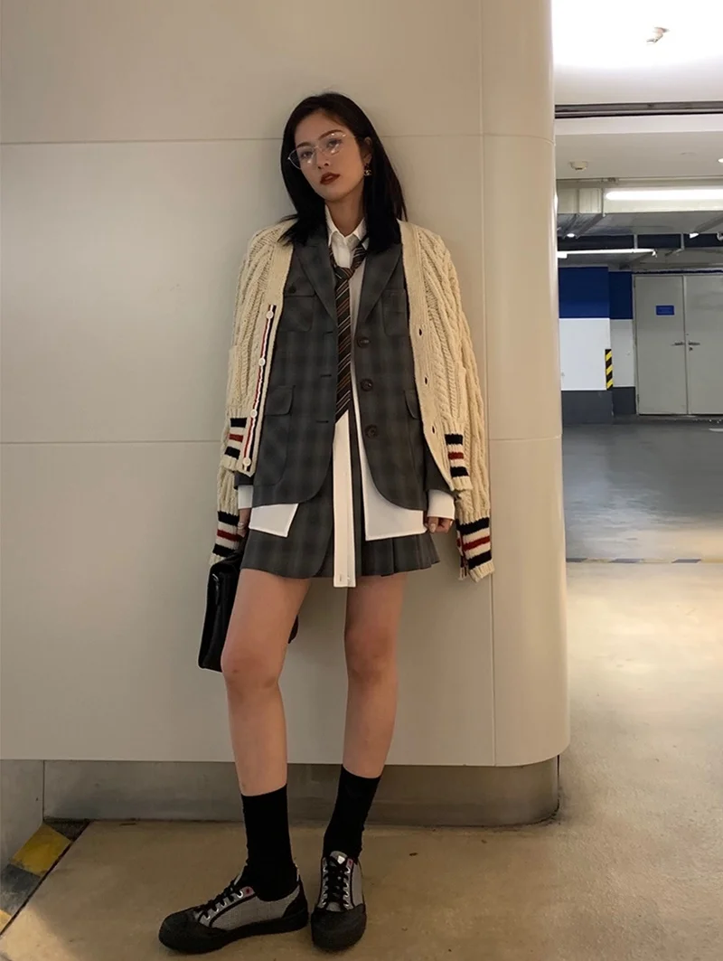 &quotsecret Windbreaker Female Service Academy" Multi Pocket Open Line Suit Skirt Set |