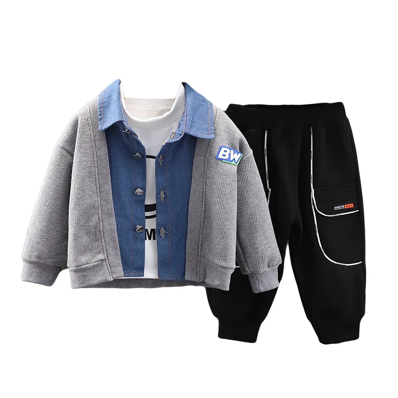 Traje informal de terciopelo para ni&ntilde;os peque&ntilde;os y medianos, ropa de 3 piezas, Oto&ntilde;o e Invierno-4