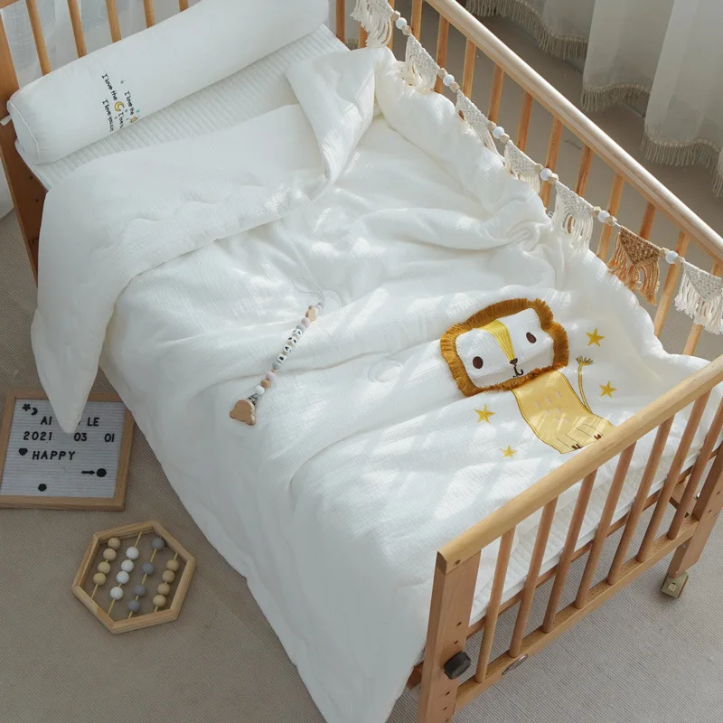 

Baby Muslin Cotton Quilt Star Sun Embroidered Kids Infant Cot Bed Blanket Cover Children Bedding Pure Cotton Comforter for Baby