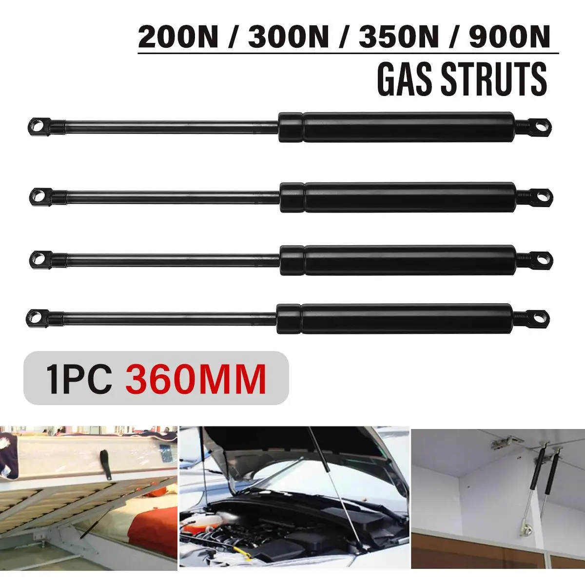 

360mm 150N-900N Car Struts Bonnet Hood Rear Trunk Tailgate Boot Shock Lift Strut Support Bar Gas Spring Bus Bed Boat Window RV