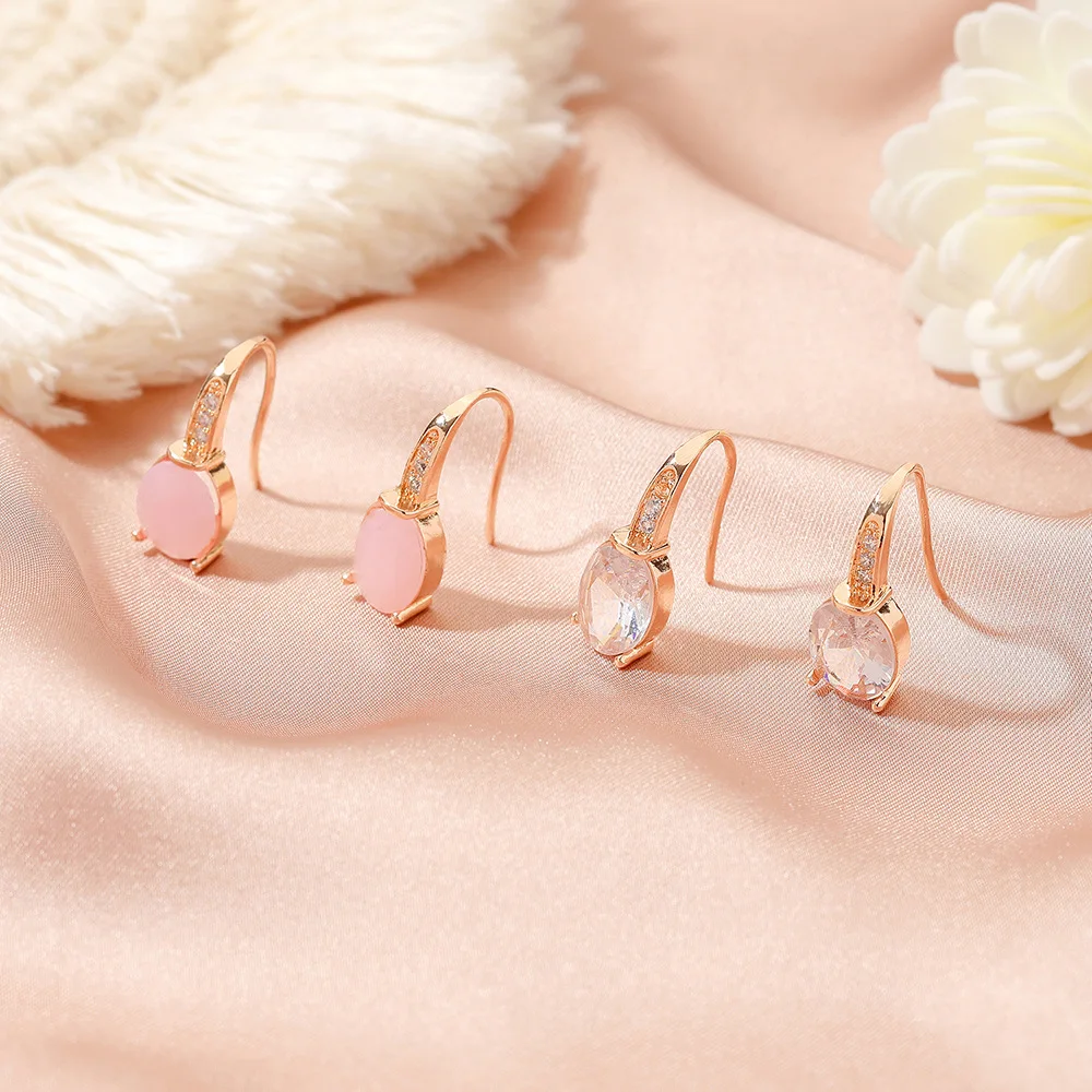 

LATS Geometric Round Moonstone Pink Copper Drop Earring Rose Gold Crystal Dangle Earrings for Women 2021 Fashion Jewelry Gift