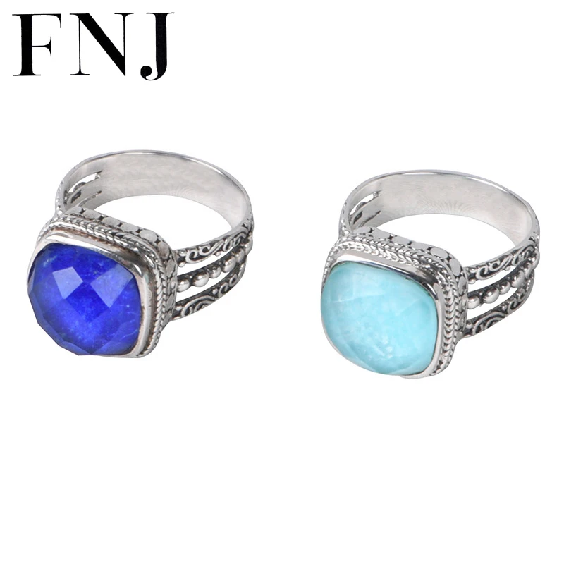 

FNJ Square Lapis Lazuli Ring 925 Silver New Original S925 Sterling Silver Rings for Women Jewelry USA size 7-9 Amazonite